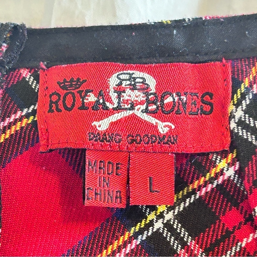 Royal Bones Y2K 90s Mini Pleated Red Tartan Plaid Skirt L Academia Punk Goth - Picture 10 of 14